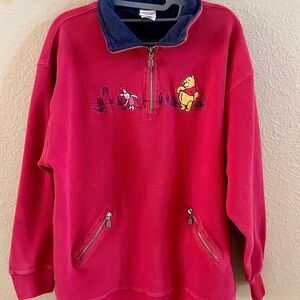 Vintage 90s Disney Store Winnie the Pooh & Piglet Embroidered 1/4 Zip Pullover
